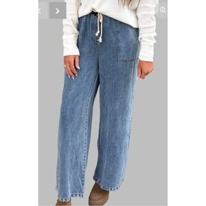 Blu Pepper Boutique Brand High Waist Wide Leg Wash Chambray Pants